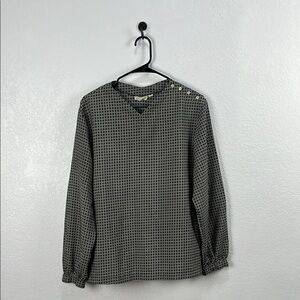 Vintage Jones New York Women’s Navy Blue Tan Long Sleeve Blouse Sz 14 Career